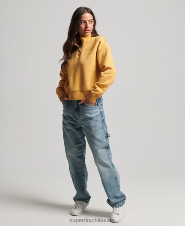 mujer Superdry amarillo sudadera con cuello tunecino y logo vintage de algodón orgánico 2R68Z3372