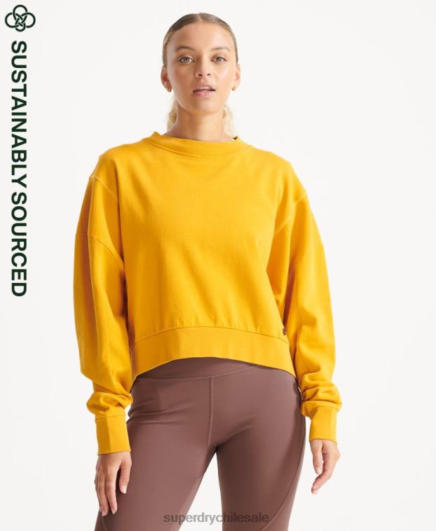 mujer Superdry amarillo sudadera de algodón orgánico flexible con cuello redondo 2R68Z5830
