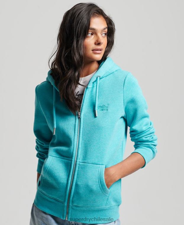 mujer Superdry azul claro sudadera con cremallera y logo bordado 2R68Z3348