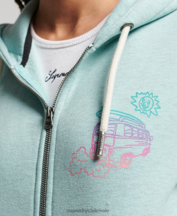 mujer Superdry azul claro sudadera con cremallera y pegatina de viaje 2R68Z3289