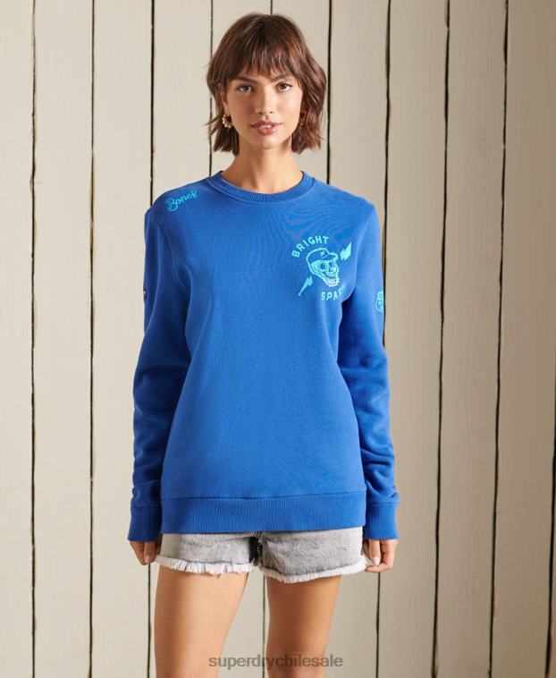 mujer Superdry azul claro sudadera oversize boho y rock crew 2R68Z6167