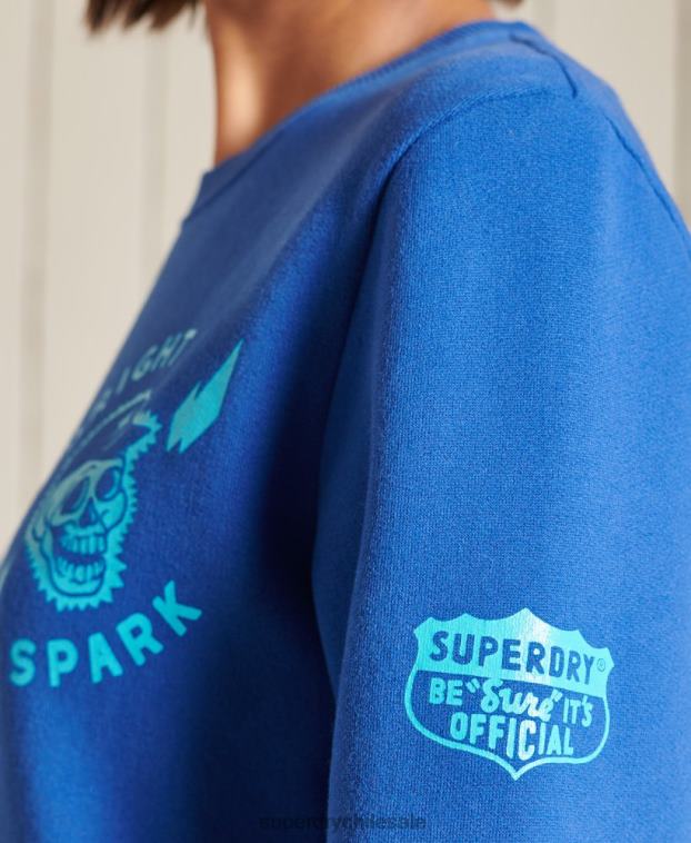 mujer Superdry azul claro sudadera oversize boho y rock crew 2R68Z6167