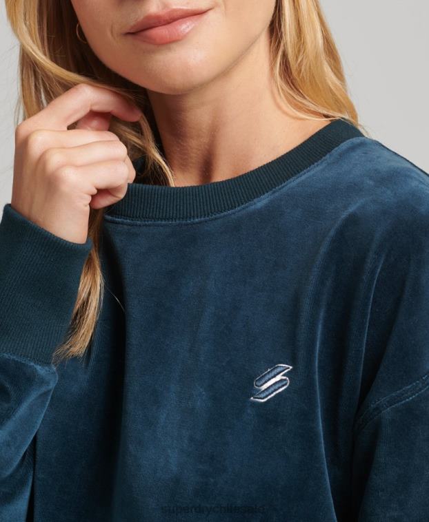 mujer Superdry azul oscuro equipo extragrande de terciopelo con logotipo de code s 2R68Z5925