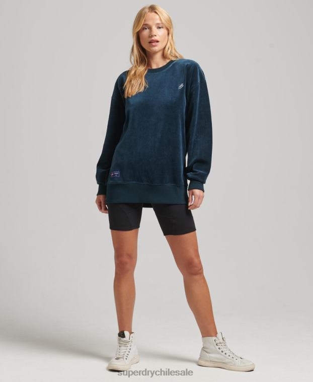 mujer Superdry azul oscuro equipo extragrande de terciopelo con logotipo de code s 2R68Z5925
