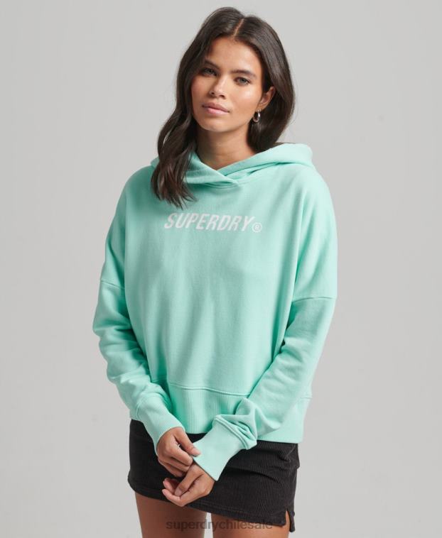 mujer Superdry azul sudadera con capucha Code Core Sport Crop Box 2R68Z6001