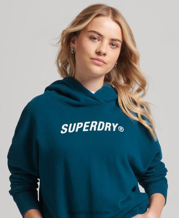 mujer Superdry azul sudadera con capucha Code Core Sport Crop Box 2R68Z6129