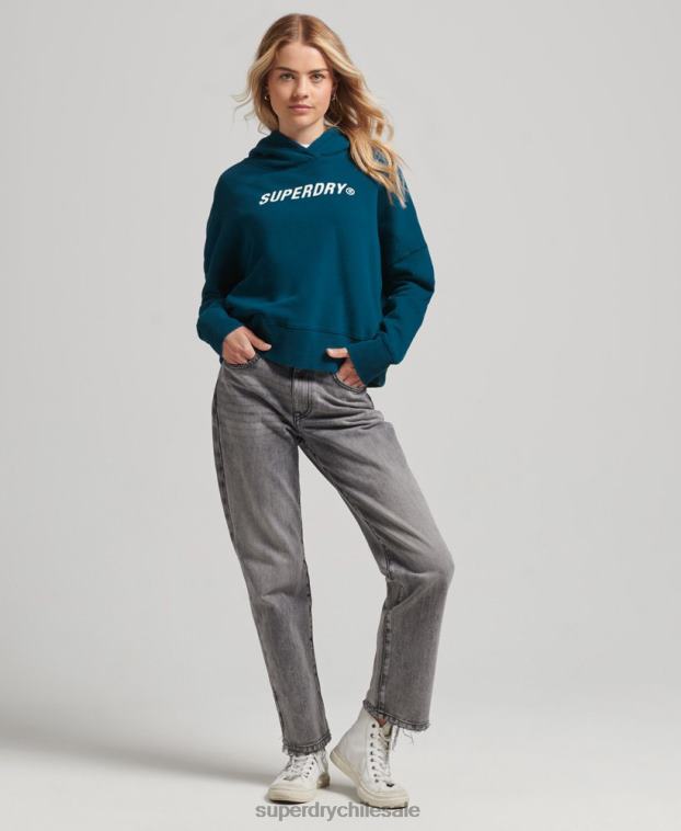 mujer Superdry azul sudadera con capucha Code Core Sport Crop Box 2R68Z6129