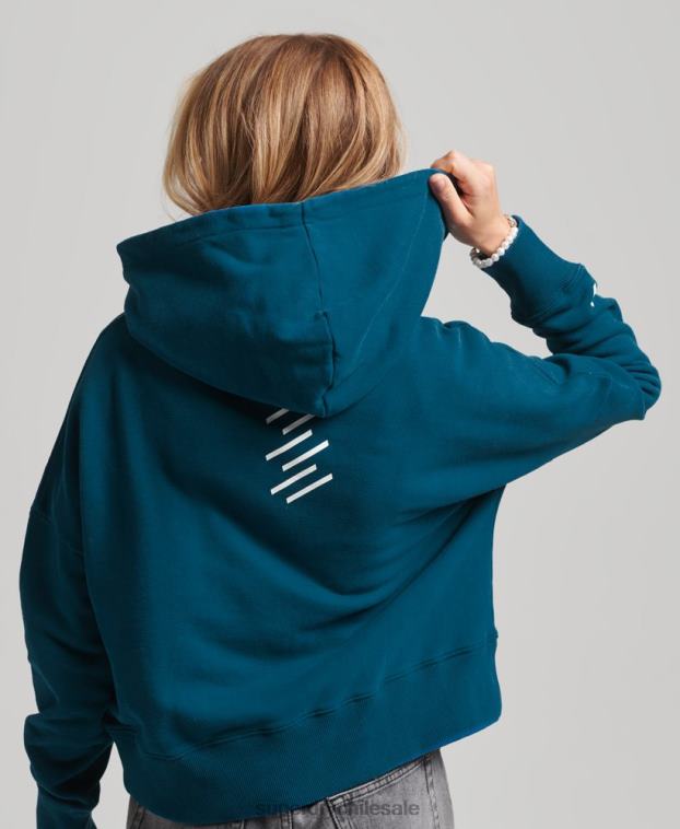 mujer Superdry azul sudadera con capucha Code Core Sport Crop Box 2R68Z6129