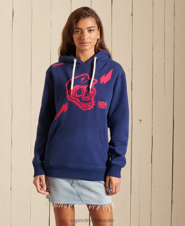 mujer Superdry azul sudadera con capucha boho y rock extragrande 2R68Z6141