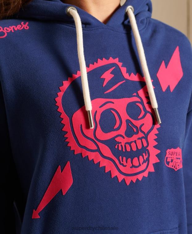 mujer Superdry azul sudadera con capucha boho y rock extragrande 2R68Z6141