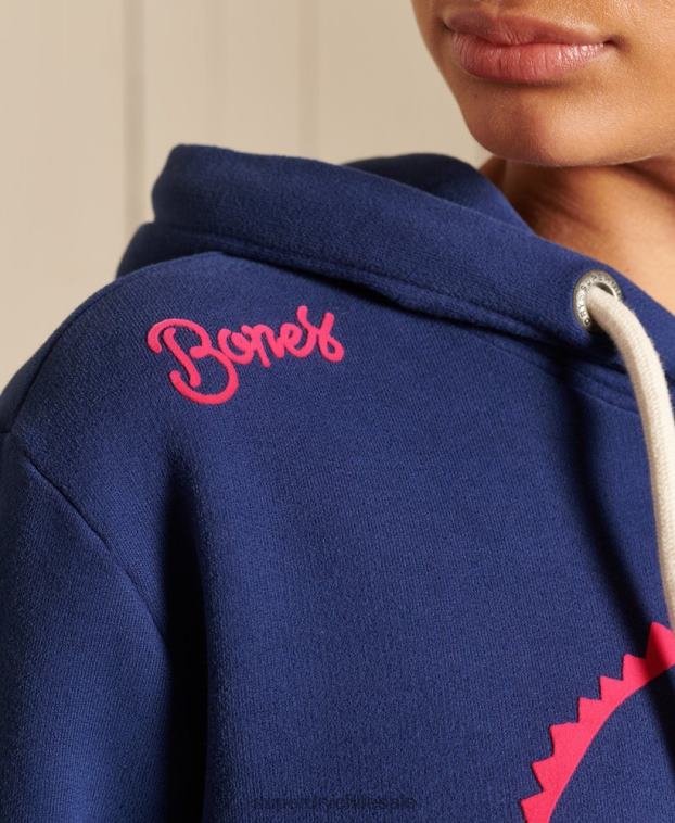 mujer Superdry azul sudadera con capucha boho y rock extragrande 2R68Z6141