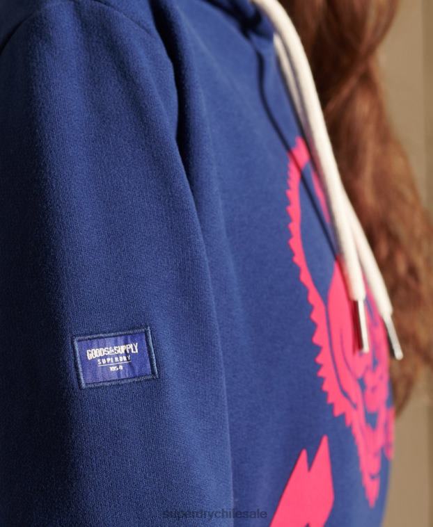 mujer Superdry azul sudadera con capucha boho y rock extragrande 2R68Z6141