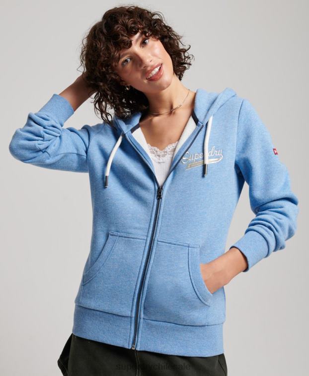 mujer Superdry azul sudadera con capucha y cremallera con texto vintage 2R68Z2289