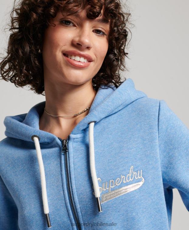 mujer Superdry azul sudadera con capucha y cremallera con texto vintage 2R68Z2289