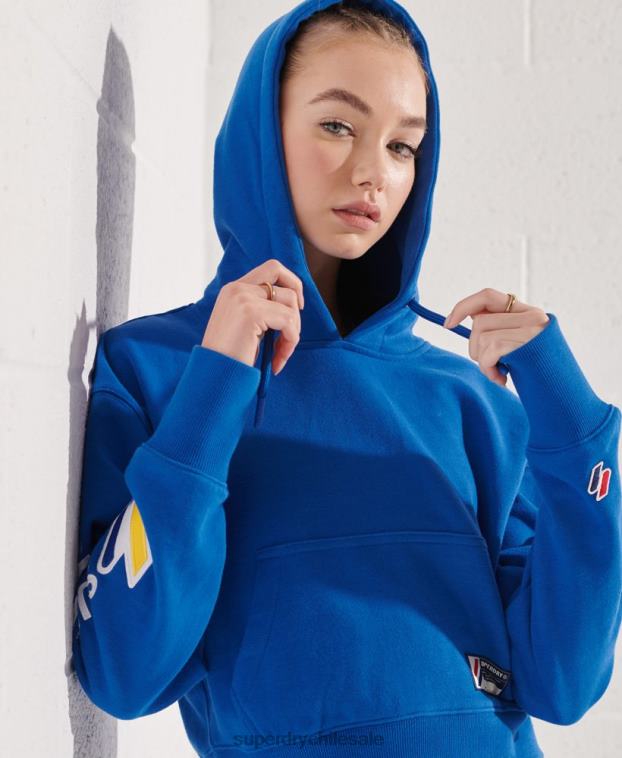 mujer Superdry azul sudadera con capucha y gráfico de código 2R68Z3490