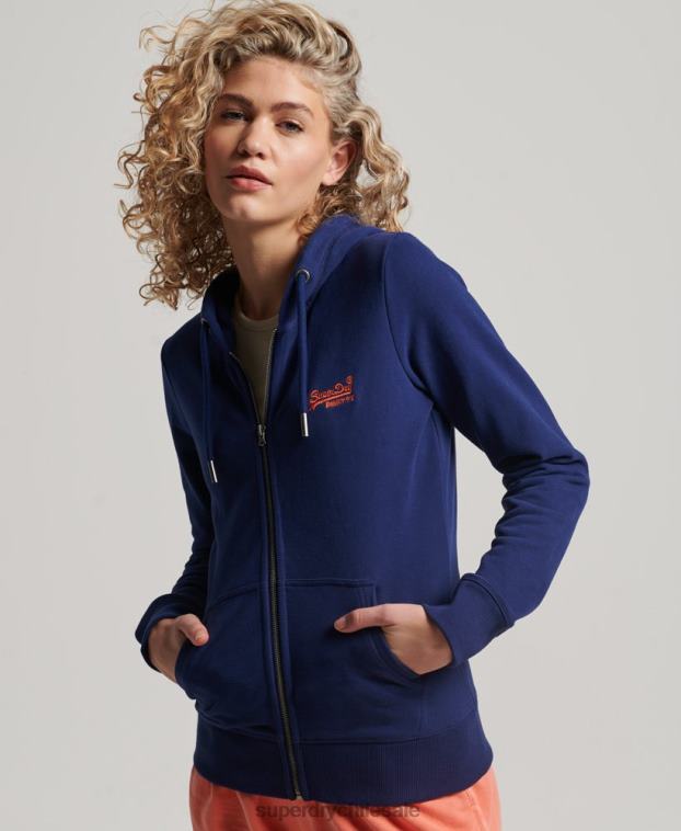 mujer Superdry azul sudadera con cremallera y logo bordado 2R68Z2261