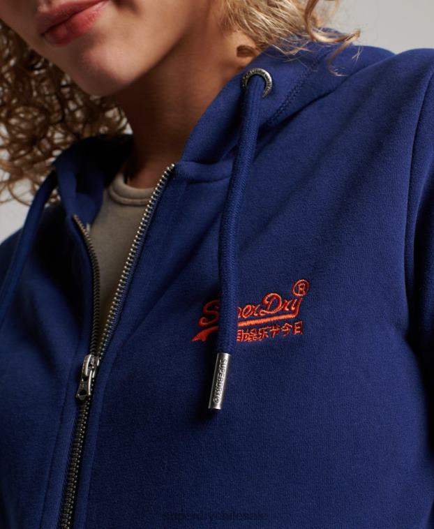 mujer Superdry azul sudadera con cremallera y logo bordado 2R68Z2261