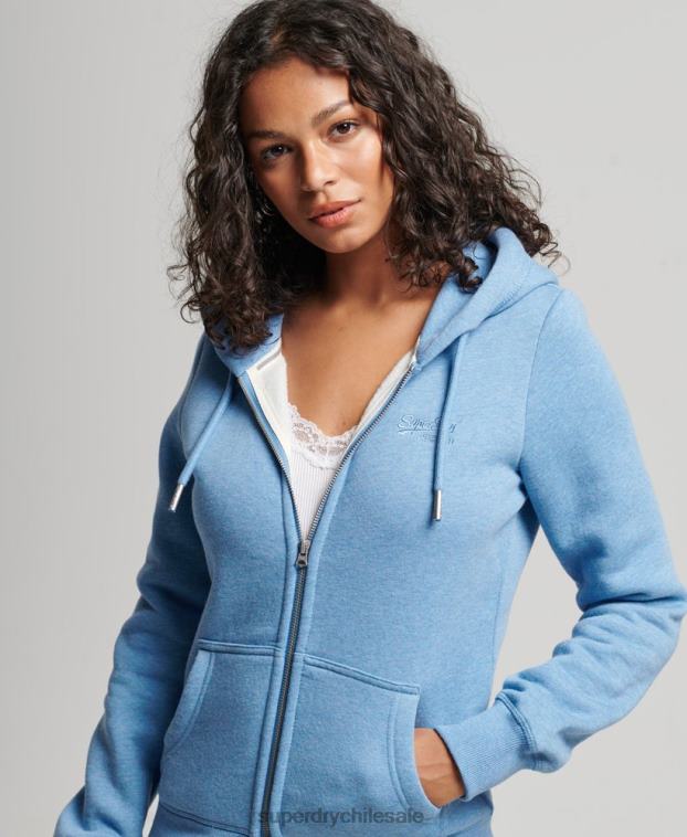 mujer Superdry azul sudadera con cremallera y logo bordado 2R68Z3297