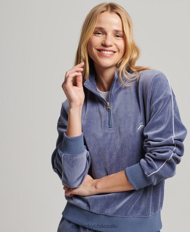 mujer Superdry azul sudadera con cuello henley de terciopelo 2R68Z3363