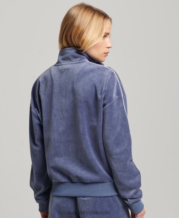 mujer Superdry azul sudadera con cuello henley de terciopelo 2R68Z3363