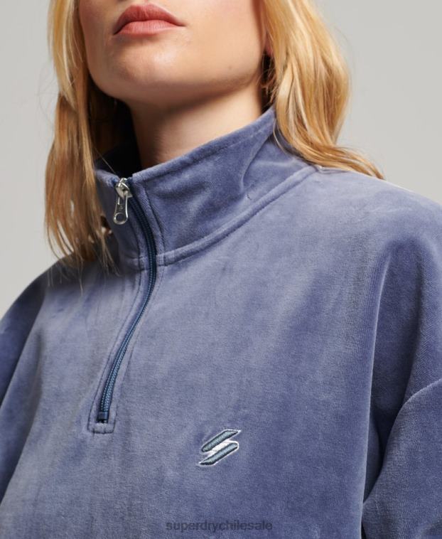 mujer Superdry azul sudadera con cuello henley de terciopelo 2R68Z3363