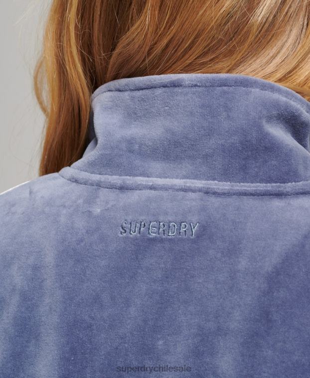 mujer Superdry azul sudadera con cuello henley de terciopelo 2R68Z3363