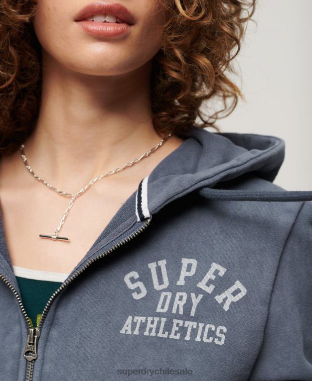 mujer Superdry azul sudadera corta atlética esencial con cremallera 2R68Z2155