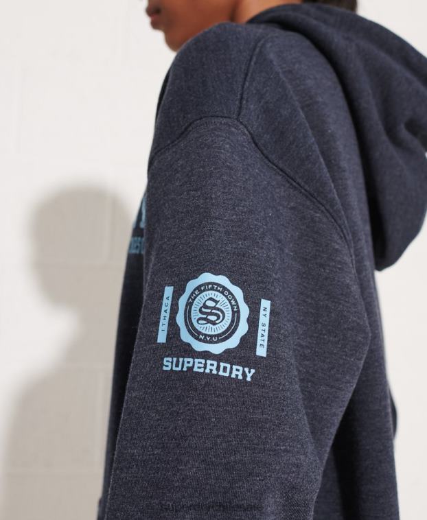 mujer Superdry azul sudadera corta con gráfico universitario 2R68Z5977