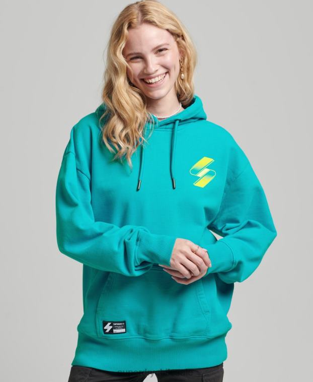 mujer Superdry azul sudadera extragrande con capucha y logo de medio tono 2R68Z5933