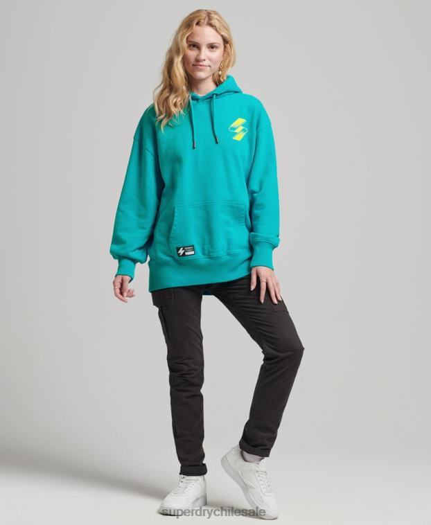 mujer Superdry azul sudadera extragrande con capucha y logo de medio tono 2R68Z5933