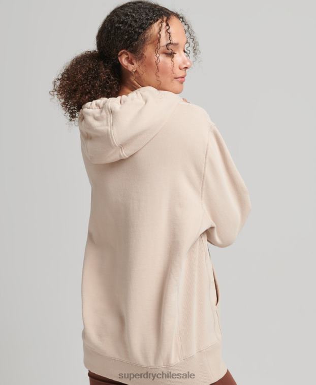 mujer Superdry beige sudadera con capucha holgada code linear 2R68Z5889