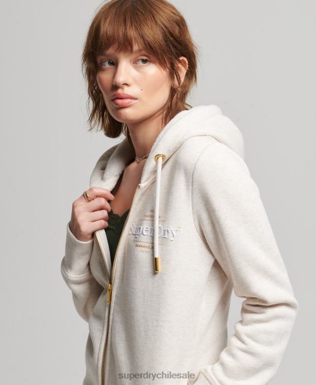 mujer Superdry beige sudadera con capucha y logo bordado 2R68Z6022