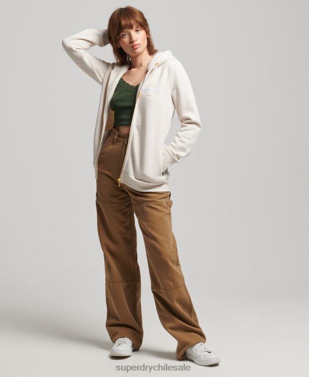 mujer Superdry beige sudadera con capucha y logo bordado 2R68Z6022