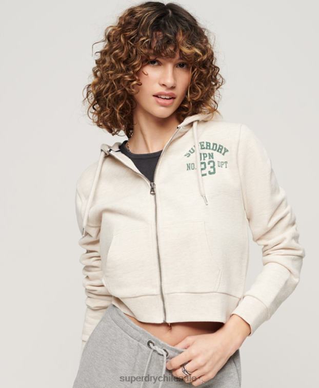 mujer Superdry beige sudadera corta atlética esencial con cremallera 2R68Z2027