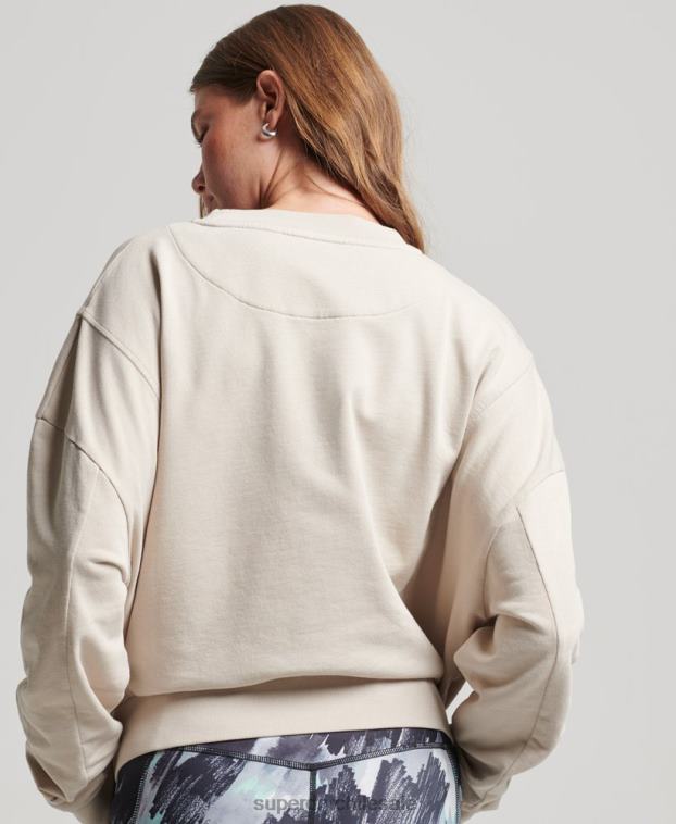 mujer Superdry beige sudadera de algodón orgánico flexible con cuello redondo 2R68Z5924