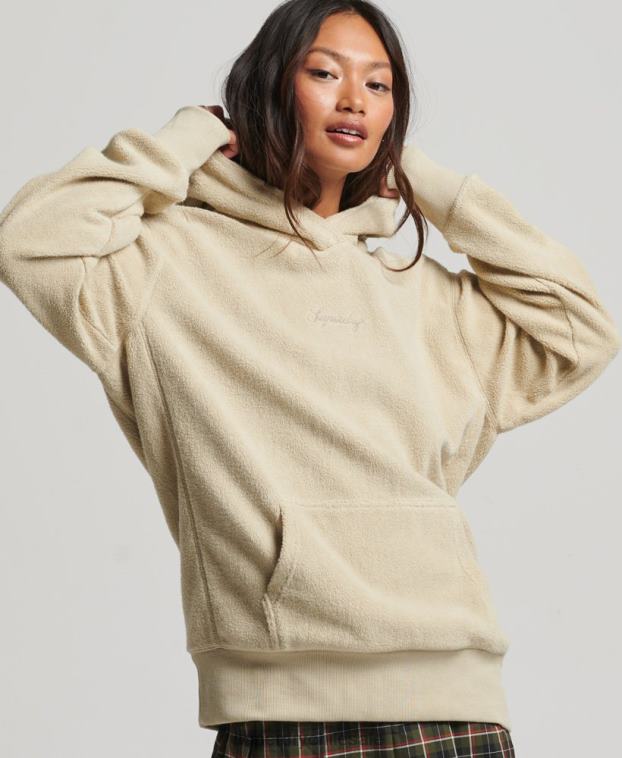 mujer Superdry beige sudadera oversize de polar con gráfico 2R68Z5872