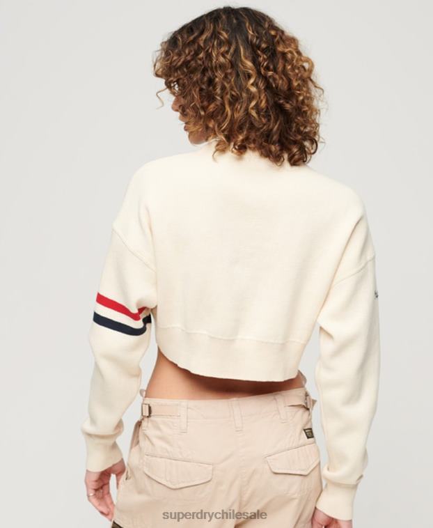 mujer Superdry blanco suéter corto con cuello redondo Varsity 2R68Z3954