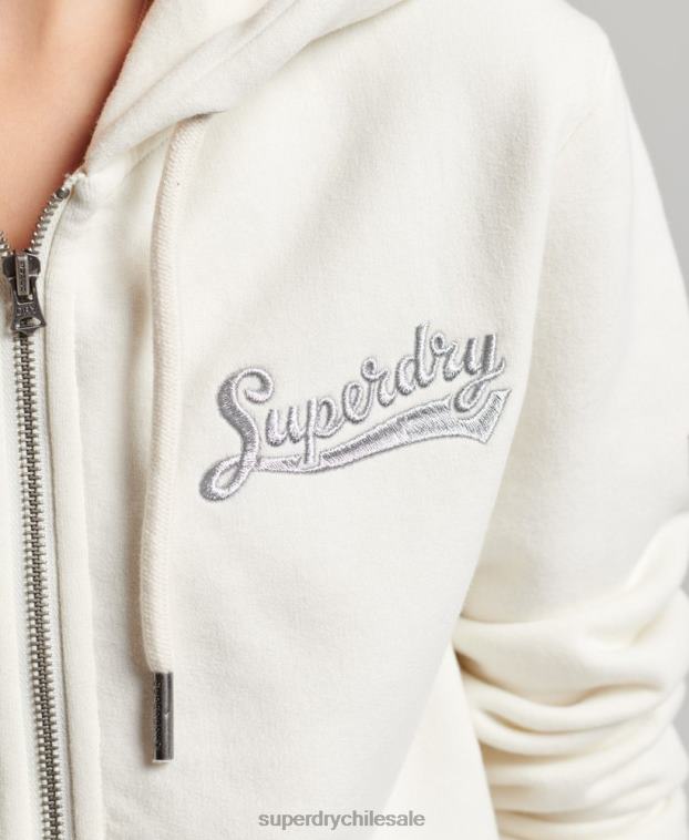 mujer Superdry blanco sudadera con capucha y cremallera con texto vintage 2R68Z2319