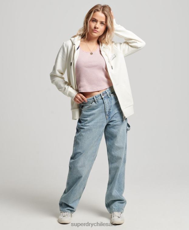 mujer Superdry blanco sudadera con capucha y cremallera con texto vintage 2R68Z2319