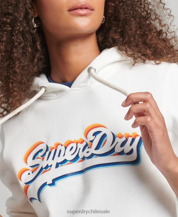 mujer Superdry blanco sudadera con capucha y logo gráfico de arcoíris 2R68Z6030