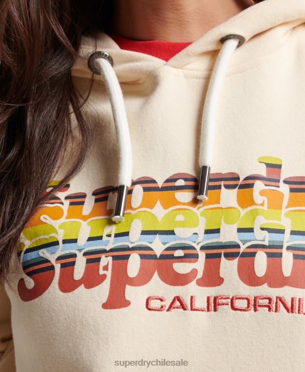 mujer Superdry blanco sudadera con capucha y texto vintage 2R68Z2304
