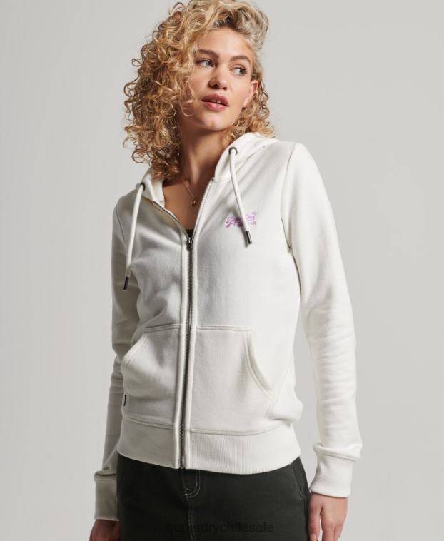 mujer Superdry blanco sudadera con cremallera y logo bordado 2R68Z2244