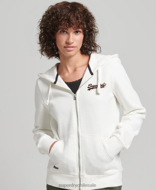 mujer Superdry blanco sudadera con cremallera y logo vintage 2R68Z6110