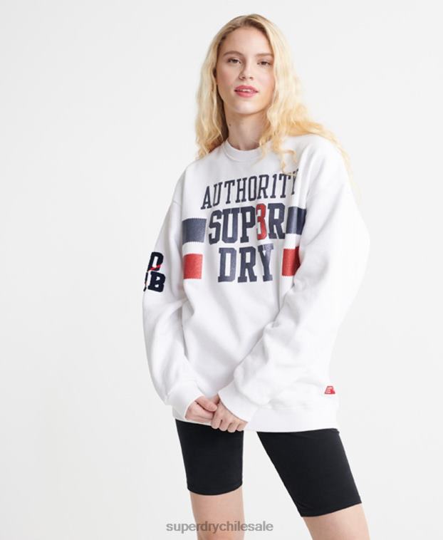 mujer Superdry blanco sudadera con cuello redondo de autoridad sdqb 2R68Z3510