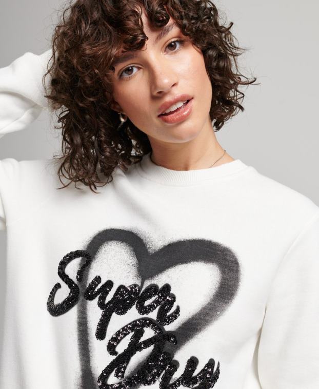 mujer Superdry blanco sudadera con cuello redondo y detalles 2R68Z2263