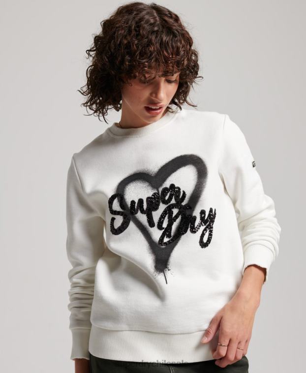 mujer Superdry blanco sudadera con cuello redondo y detalles 2R68Z2263