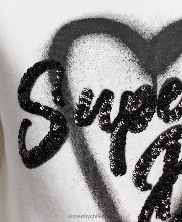 mujer Superdry blanco sudadera con cuello redondo y detalles 2R68Z2263