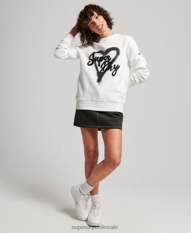 mujer Superdry blanco sudadera con cuello redondo y detalles 2R68Z2263