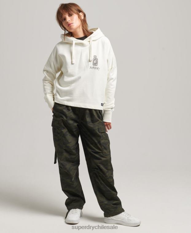 mujer Superdry blanco sudadera con parche de nostalgia 2R68Z5819