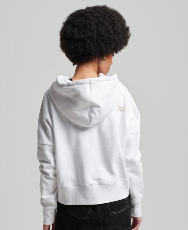 mujer Superdry blanco sudadera corta con capucha y logo independiente 2R68Z5844